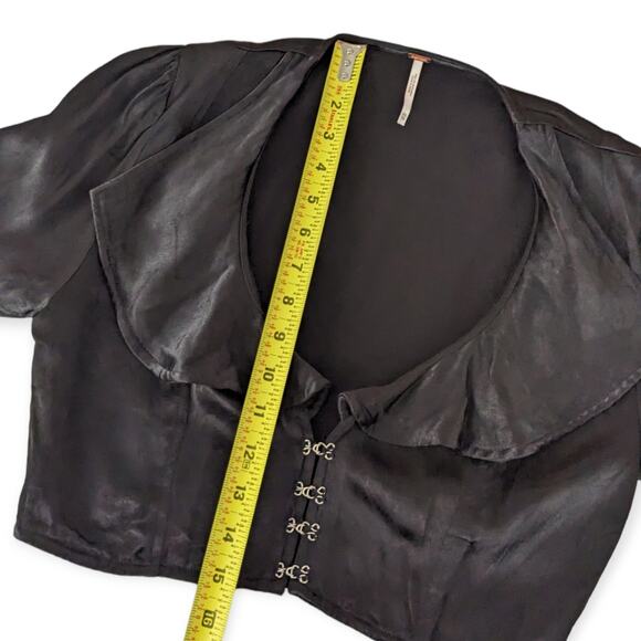 Free People black satin cropped hook & Eye blouse - Picture 8 of 10